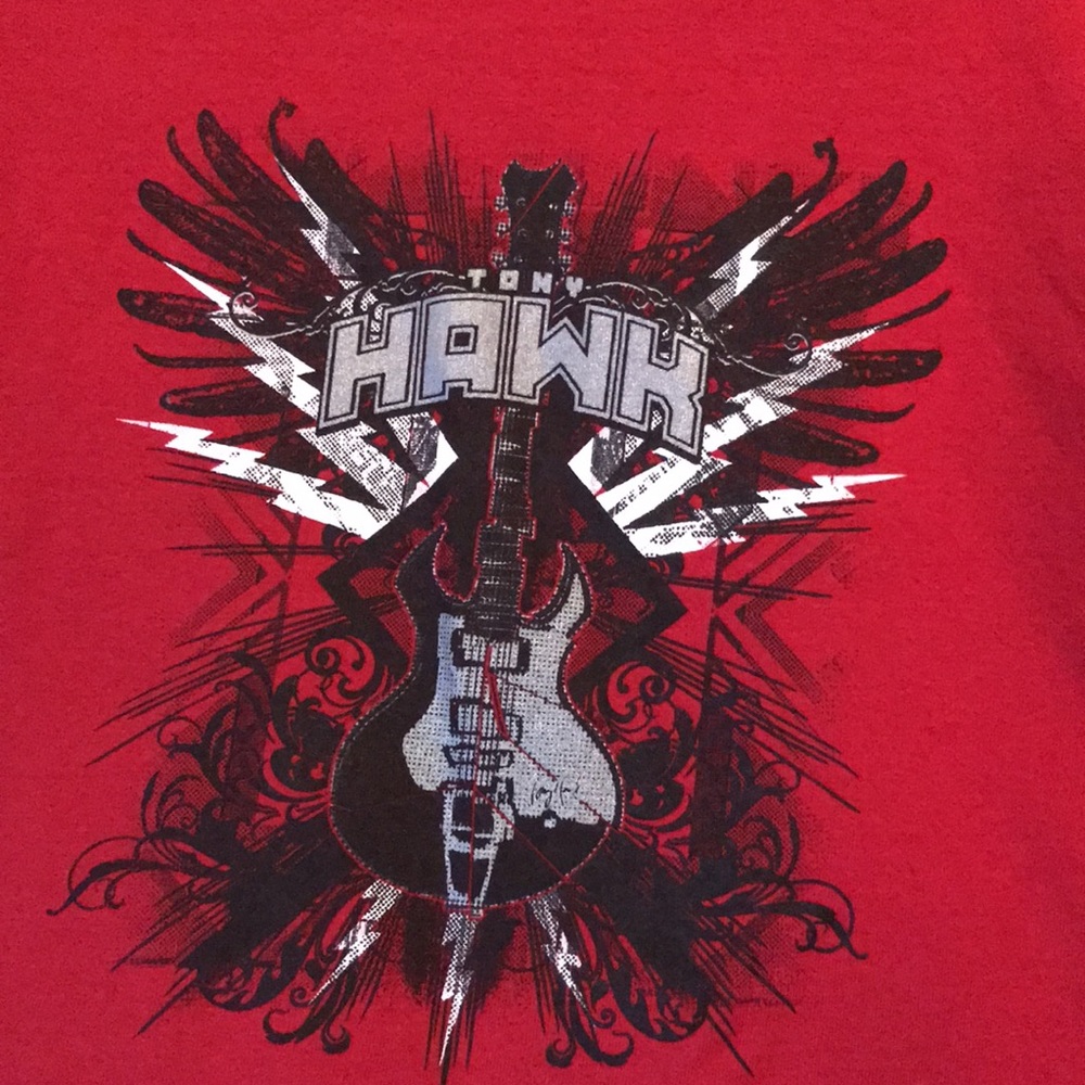 Tony Hawk 7X red black gray white electric guitar tshirt tee shirt cotton